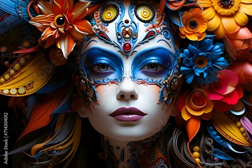 Colorful floral venetian carnival mask. Generative AI.