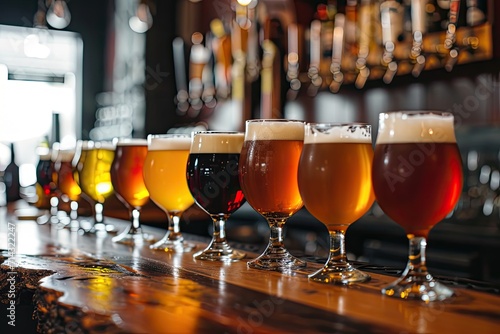Assorted Beer Glasses on Bar