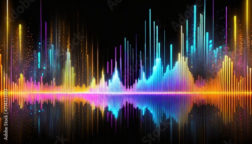 abstract background with equalizer effect neon lights sound wave ai generative