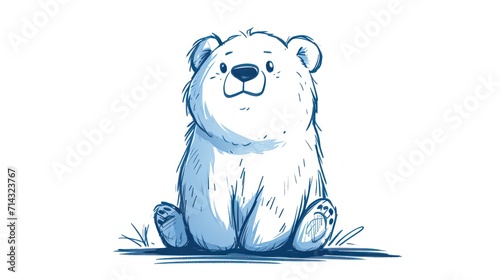  a drawing of a polar bear sitting on the ground with his legs crossed and his head turned to the side, with his eyes closed, with one paw on the ground.