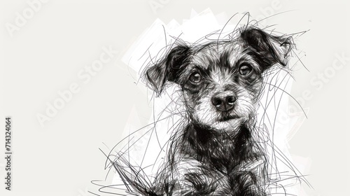  a black and white drawing of a dog with a sad look on it's face, looking at the camera with a serious look on it's face.
