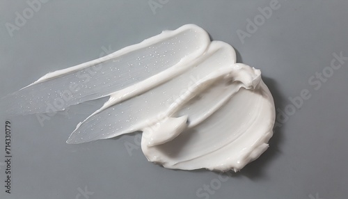 white gritty cosmetic product smear swatch sample natural deodorant peeling clay ceramide cream on background