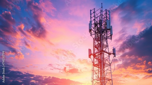 Antenna tower of telecommunication and Phone base station with TV and wireless internet antennas