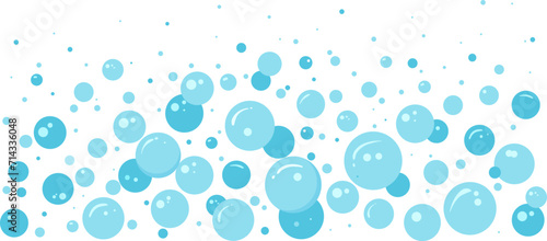 Blue foam bubble water, soap cartoon background, carbonated border, abstract suds pattern. Effervescent air ball stream. Soda pop, fizzy drinks, bath shampoo splash. Vector illustration