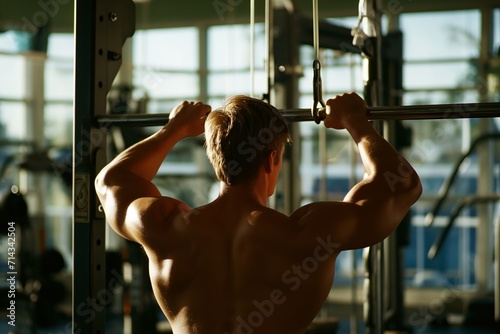Man's Muscular Back During Gym Workout