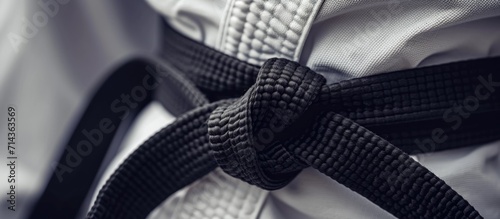 Black belt knot in taekwondo martial sport uniform.
