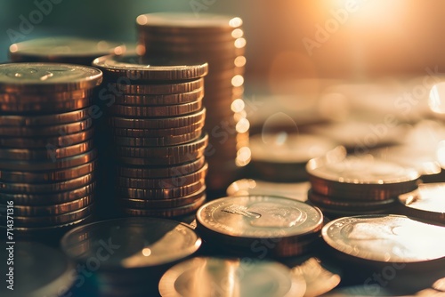 Stacked coins and banknotes symbolizing wealth and financial growth