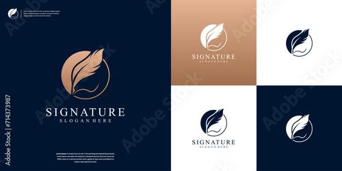 Creative quill signature logo design with minimalist feather ink logo design identity
