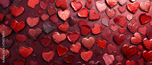 A vibrant sea of crimson hearts, radiating love and passion on valentine's day
