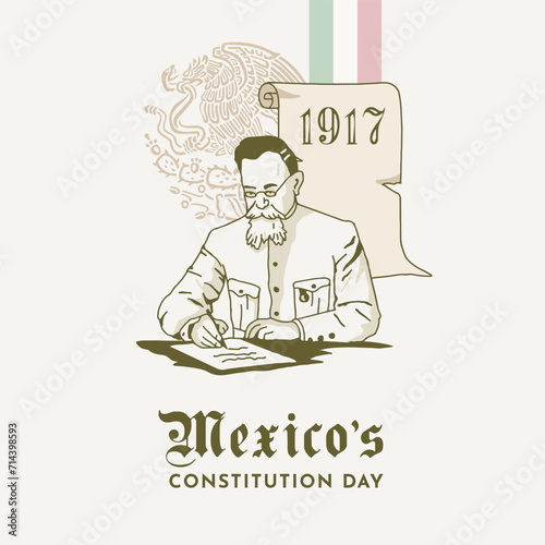 VECTORS. Editable banner for Mexico's Constitution Day. Featuring President Venustiano Carranza