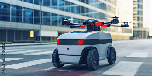 Delivery robot bot service, futuristic logistics service, AI artificial intelligence, generated ai