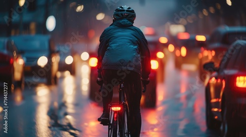 male cyclist passing traffic jam
