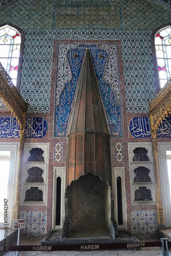 The Fireplace of the Valide Sultan Chamber or Chamber of the Queen mother inside the Topkapi palace Harem in Istanbul, Turkey