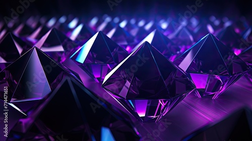 A background with neon purple diamonds arranged in a repeating pattern with a chromatic aberration effect and a film grain