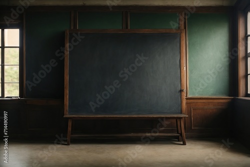Vintage blank blackboard in school room