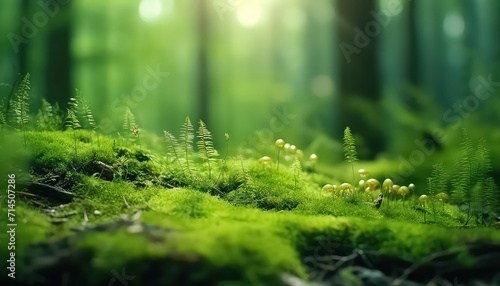 Micrograss and moss in the forest , Environmental eco safe Conservation