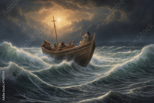 Jesus walks on water and calms the stormy sea