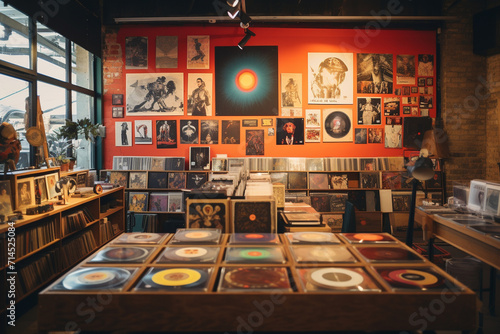 Vintage Record Store Interior.
