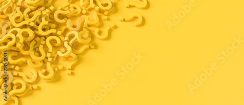 Yellow question marks isolated on yellow background. Question mark background. 3D illustration