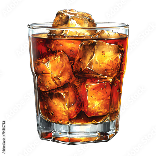 Rum and coke isolated on white background, pop-art, png 