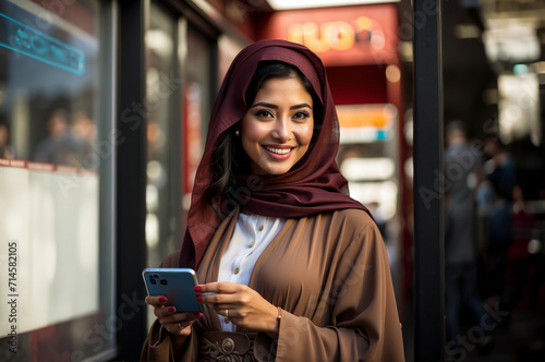 Confident Smiling emirate women, outdoor portrait. 