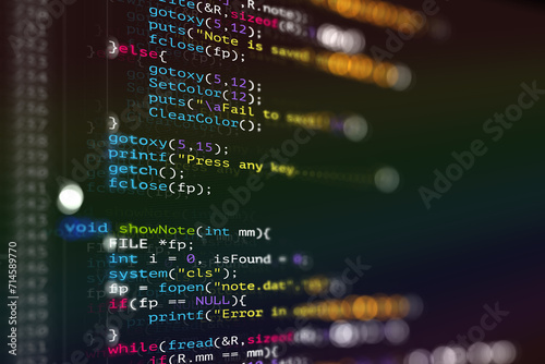 Abstract Modern tech of Programming code screen developer. C Programming Language of Computer script and Technology background of software.