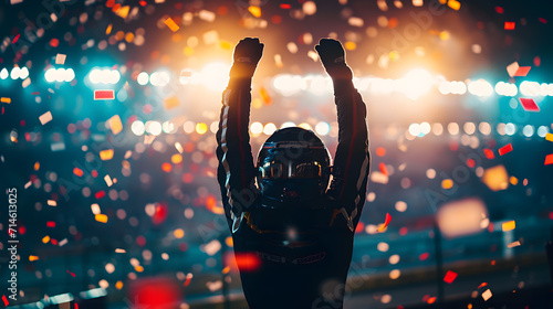 F1 race car driver celebrates victory