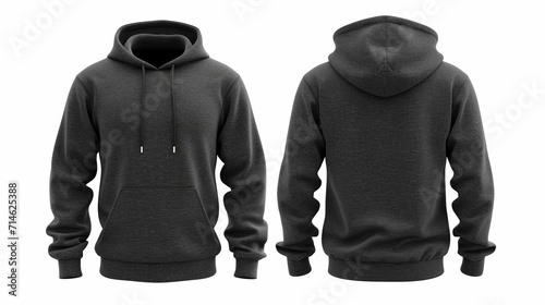 Collection of grey tee hoodies with front and back view isolated on white background