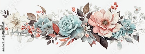 Floral watercolor composition, illustration, banner, design template for poster, greeting card, 8 march, mother day, birthday, space for text, space to copy