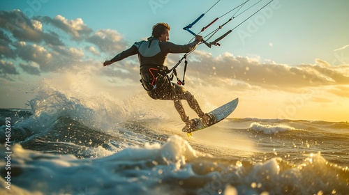 Balancing on the edge of wind and waves, where the adrenaline of kite surfing becomes a dance with the elements, turning the shoreline into a dynamic playground 