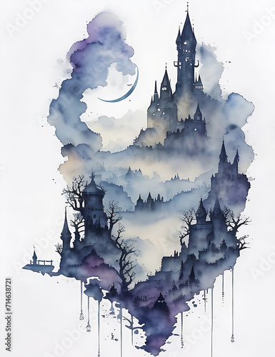 Colorful Castle Painting Colorful watercolor artwork. Abstract background Generative Ai