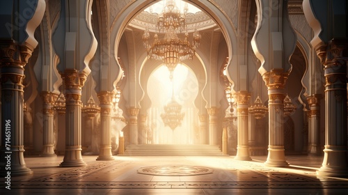 Arch shape Arabic Islamic style architecture, to be used as a background for celebrating Islamic holidays or others.