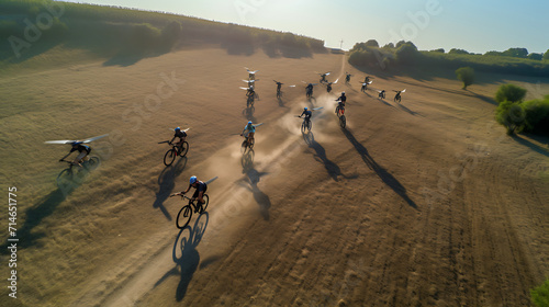 A video of a bike race with aerial drone footage.