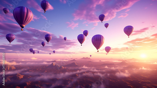 A purple hot air balloon race in the sky.