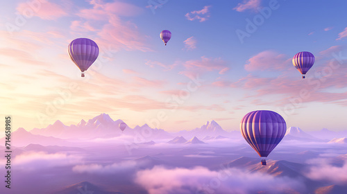 A purple hot air balloon race in the sky.