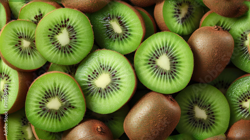  a pile of kiwi fruit cut in half with kiwis in the middle of the kiwis on the side of the kiwis and the kiwis on the other side of the kiwi.