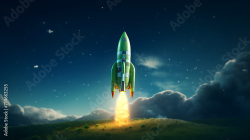 A green model rocket race to the sky.
