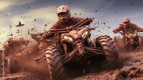 A red ATV mud racing event.