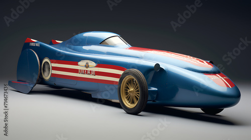A blue jet-powered land speed record car.