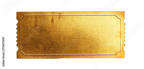 blank golden ticket, top view, isolated, PNG