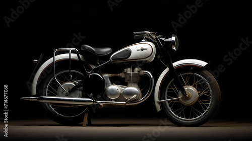 A vintage black and white motorbike from the 1950s.