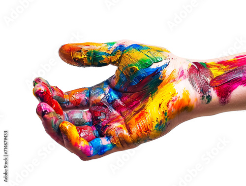 painted hand, front view, isolated on white background. Generative Ai.