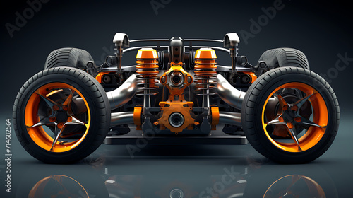The suspension system of a sports car.