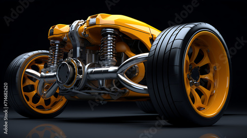 The suspension system of a sports car.