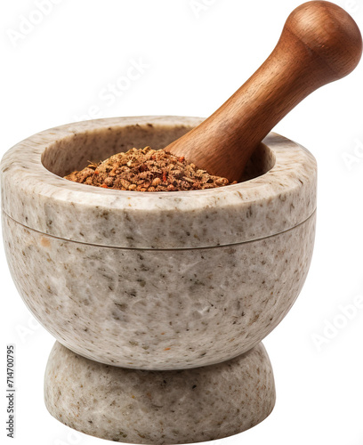 A mortar and pestle for grinding spices isolated on transparent background. PNG