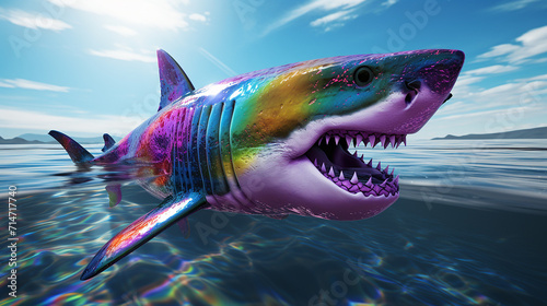Painting of a shark with sea ocean swimming generative ai