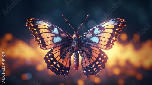 A cute butterfly filament blurred background of lights ai generative photo