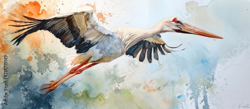 Elegant watercolor: Majestic stork painting.