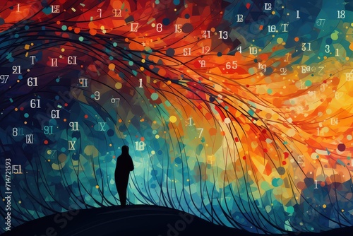 Abstract background with human silhouette and numbers. Dyscalculia Awareness Day. Mathematics and Statistics Awareness Month