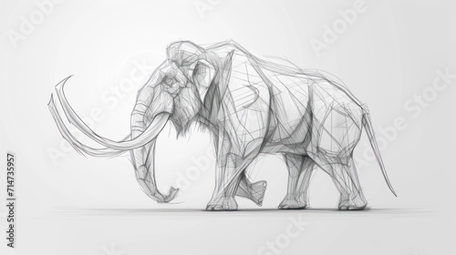 Hand pencil sketch drawing of mammoth the ancient prehistoric animal.